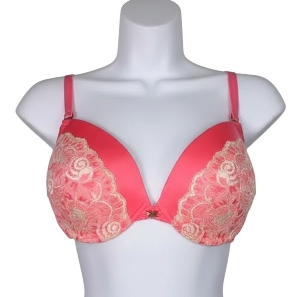 Fredericks of Hollywood 36C Bra Pink White Floral Lace Underwire T-Shirt RN73120